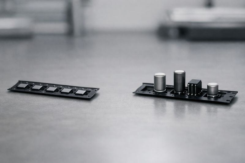 Engineering inspection showing component-driven carrier tape selection based on size, height, and center-of-gravity differences