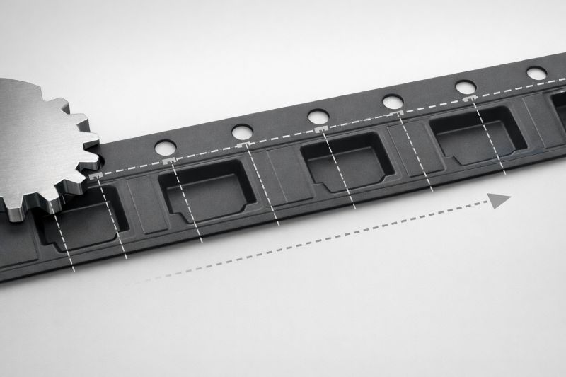 Carrier tape D1 hole acting as the mechanical indexing reference for accurate SMT feeder movement