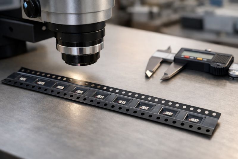 Dimensional inspection of SMT carrier tape using optical microscope and digital caliper before production