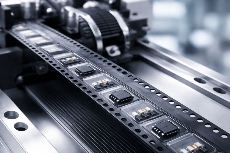 carrier tape with evenly spaced pockets feeding into SMT pick and place machine showing tape pitch spacing