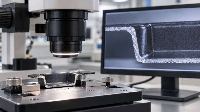 Digital microscope inspection of a prepared embossed carrier tape pocket cross-section for wall thickness measurement