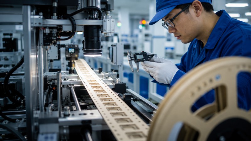Paper carrier tape quality inspection in SMT packaging manufacturing