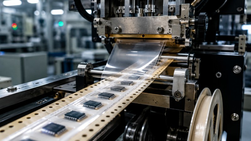 Automated cover tape sealing process on paper carrier tape for SMT electronic component packaging