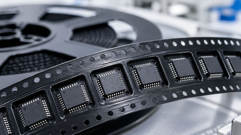 custom carrier tape with electronic components in embossed pockets for SMT packaging