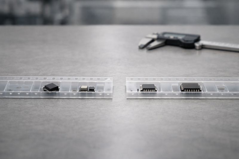Comparison of standard and custom carrier tape showing component stability differences for SMT decision making