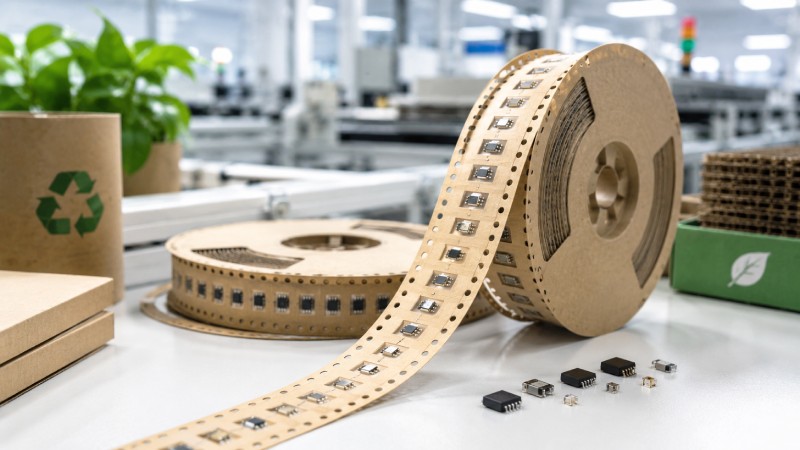 Eco-friendly paper carrier tape reels for sustainable SMT packaging of electronic components