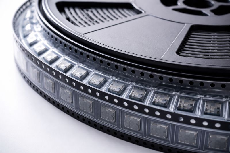 EIA-481 compliant carrier tape reel with embossed pockets for SMT component packaging