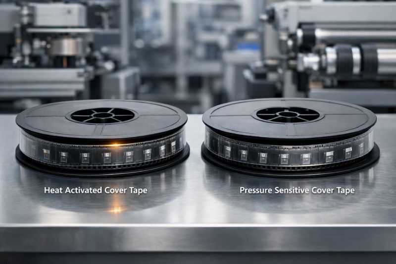 Comparison of heat activated and pressure sensitive cover tape on SMT carrier tape reels
