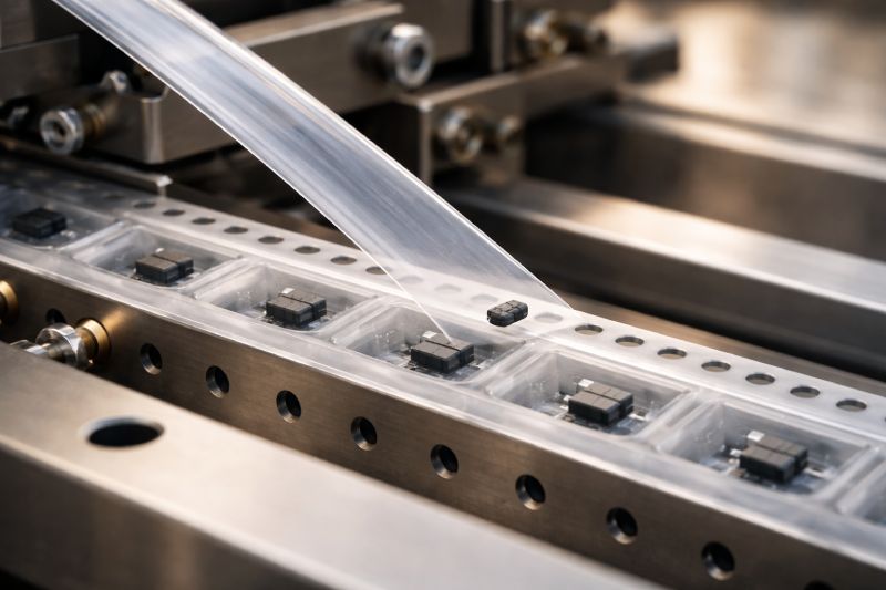 High-speed SMT feeder showing carrier tape peel force separation point and dynamic release timing window