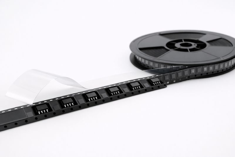 IC carrier tape with integrated circuits in tape and reel format