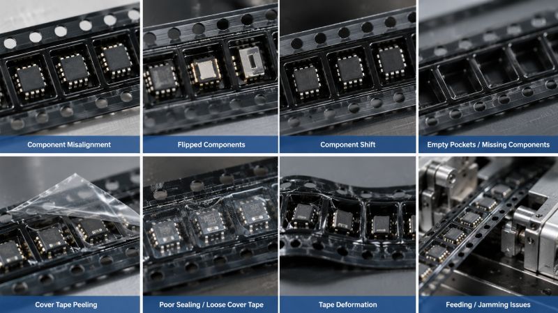 Common tape and reel packaging defects in SMT carrier tape inspection