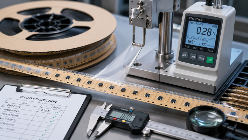 Peel force testing for cover tape sealing on paper carrier tape
