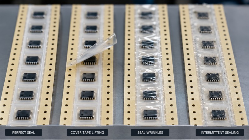 Examples of cover tape sealing quality and common sealing defects on paper carrier tape