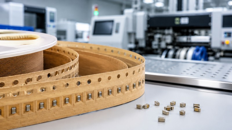 ALT: Paper carrier tape reel for small SMD capacitor packaging and SMT feeding