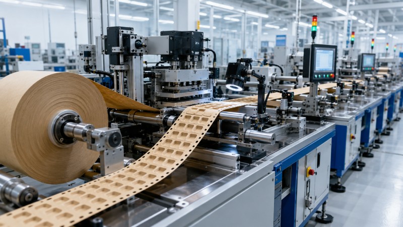 Precision pocket forming process in paper carrier tape manufacturing