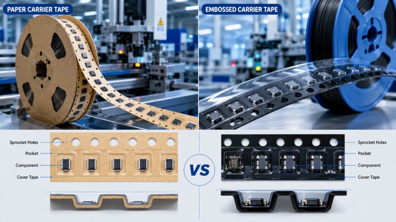 Comparison between paper carrier tape and embossed carrier tape for SMT packaging