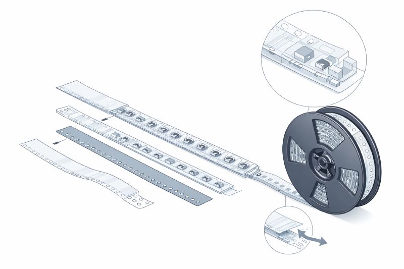 Engineering diagram of passive component tape and reel packaging structure