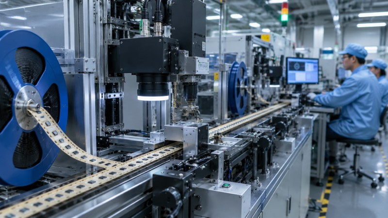 Automated quality control inspection of paper carrier tape packaging in an electronics manufacturing facility