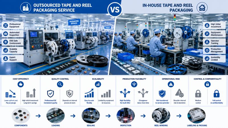 Comparison of outsourced tape and reel packaging service and in-house SMT packaging systems