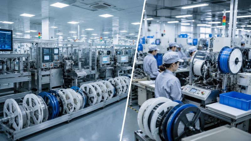 Tape and reel packaging service facility compared with in-house SMT packaging production line