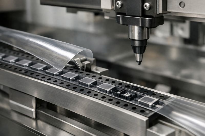 Tape and reel packaging system feeding SMT components through a pick-and-place feeder